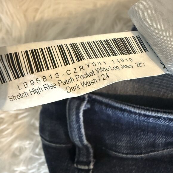 Quince Stretch High Rise Patch Pocket Wide Leg Jeans Dark Blue Wash - Picture 13 of 13